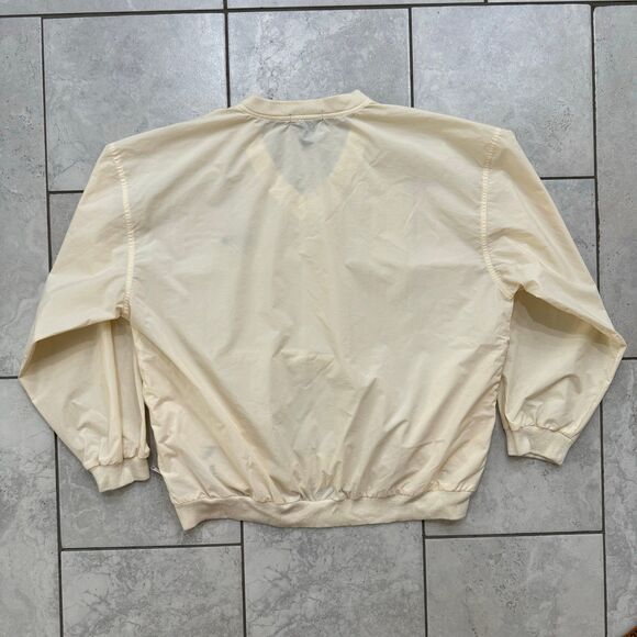 VINTAGE IZOD Pullover V Neck Nylon Windbreaker Jacket Size L Mens Cream 90s - Picture 3 of 7